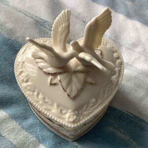 Heart-Shaped Vintage Lenox Trinket Box with Doves NWT